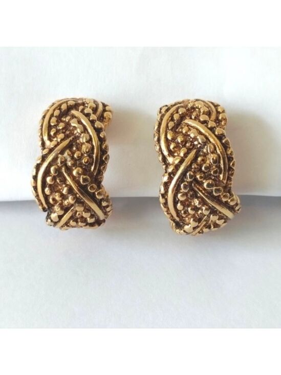 Erwin Pearl Jewelry - Erwin Pearl Gold Tone Woven Clip On Hoop Earrings Vintage Designer